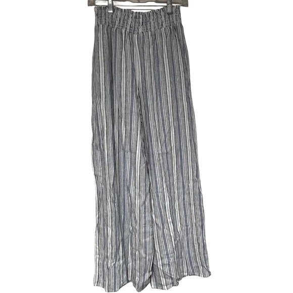 NWOT Ellen Tracy Women's Linen Smocked Wide Leg Pant Blue and Tan Stripe‎ Size S - Picture 2 of 7